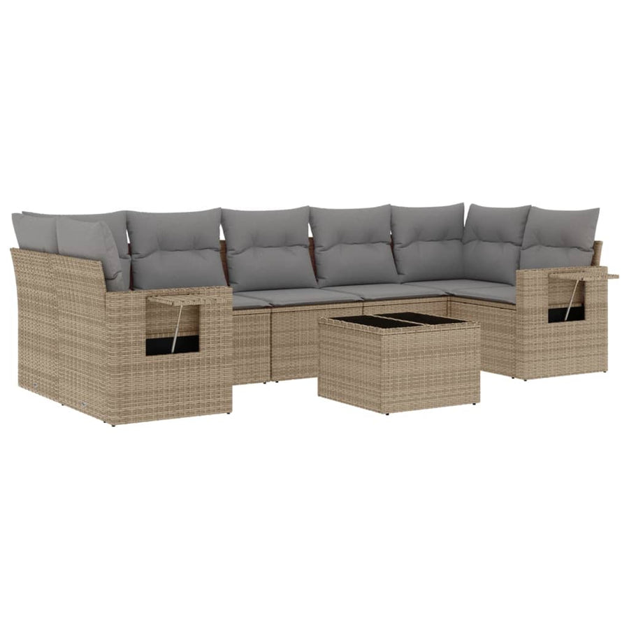 8-Delige Loungeset Met Kussens Poly Rattan Beige