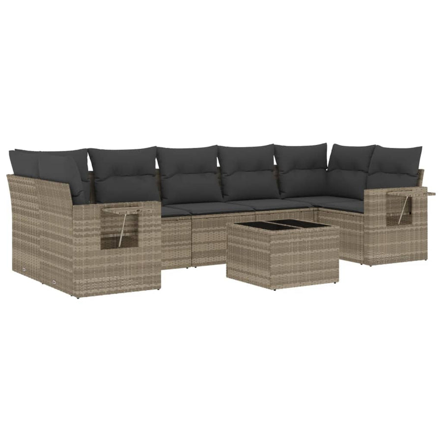 8-delige Loungeset met kussens poly rattan lichtgrijs