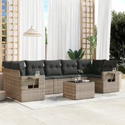 Loungeset 8-delig poly rattan lichtgrijs