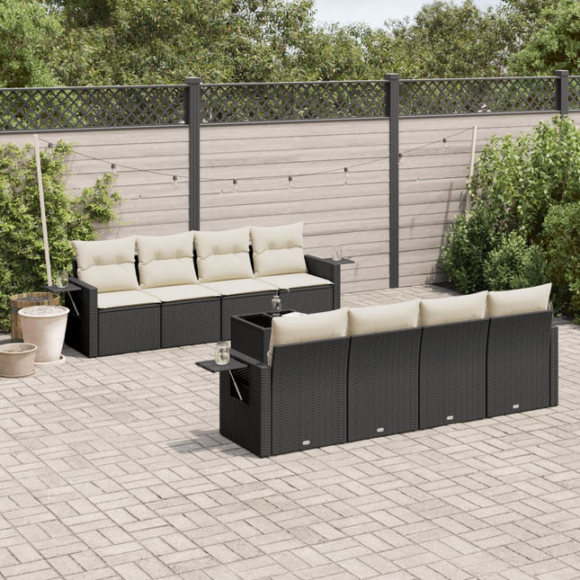 9-Delige Loungeset Met Kussens Poly Rattan Zwart