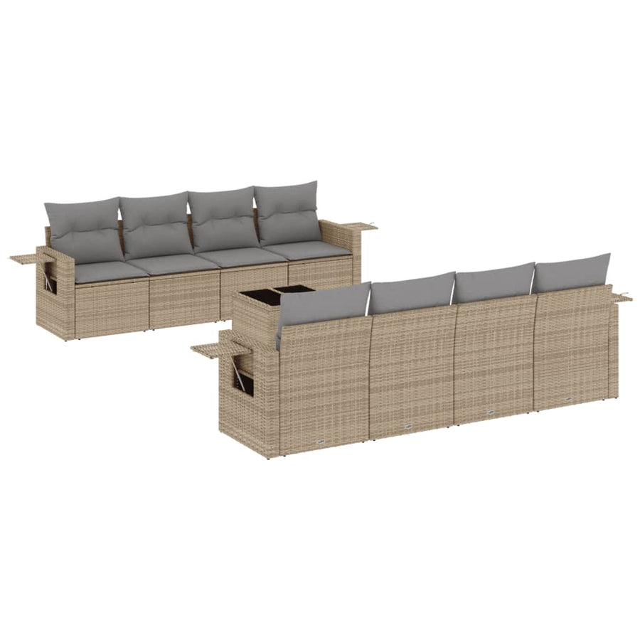 9-Delige Loungeset Met Kussens Poly Rattan Beige