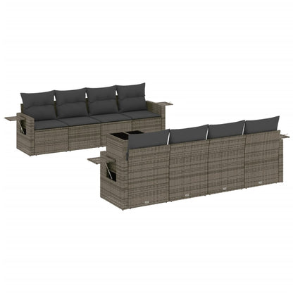 9-Delige Loungeset Met Kussens Poly Rattan Grijs