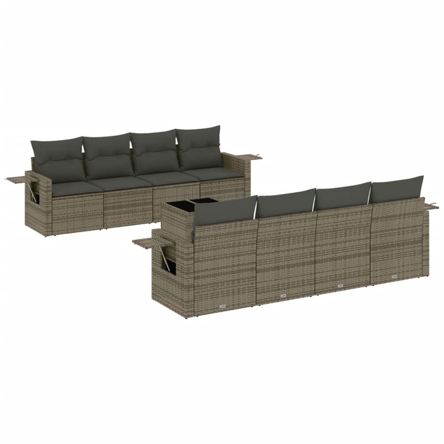 9-delige Loungeset met kussens poly rattan lichtgrijs