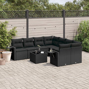 9-piece Lounge Set with cushions poly rattan black