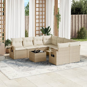 9-piece Lounge Set with Cushions Poly Rattan Beige