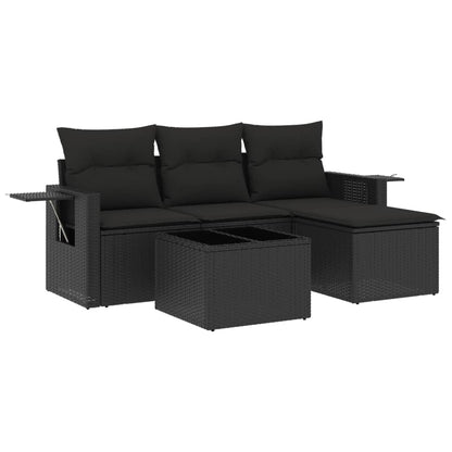 4-Delige Loungeset Met Kussens Poly Rattan Zwart