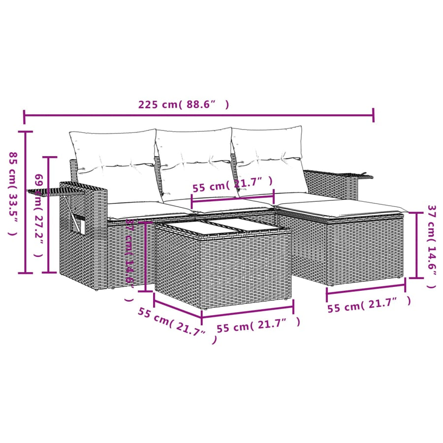 4-Delige Loungeset Met Kussens Poly Rattan Zwart
