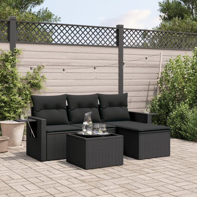 4-Delige Loungeset Met Kussens Poly Rattan Zwart