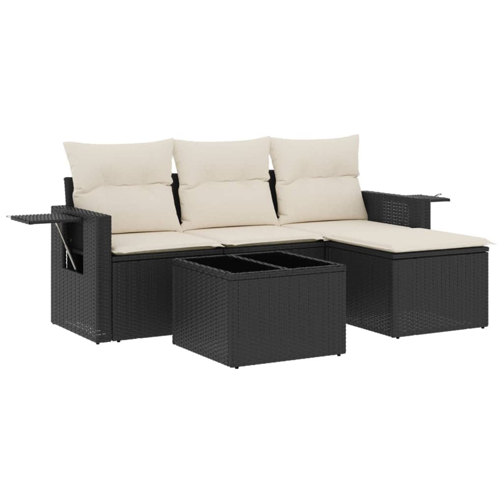 4-Delige Loungeset Met Kussens Poly Rattan Zwart