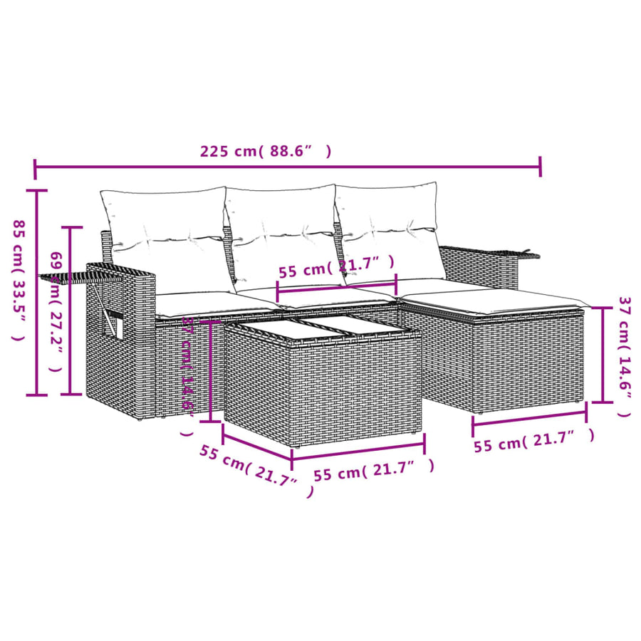 4-Delige Loungeset Met Kussens Poly Rattan Zwart