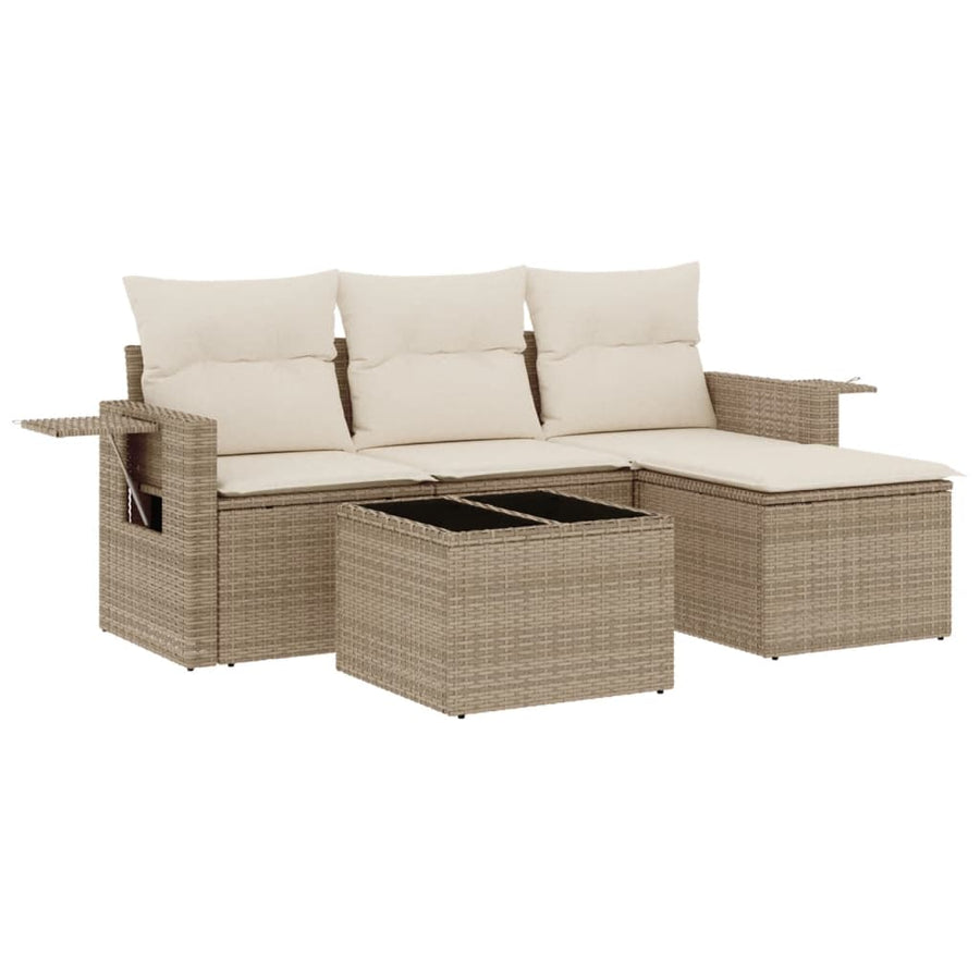 4-Delige Loungeset Met Kussens Poly Rattan Beige