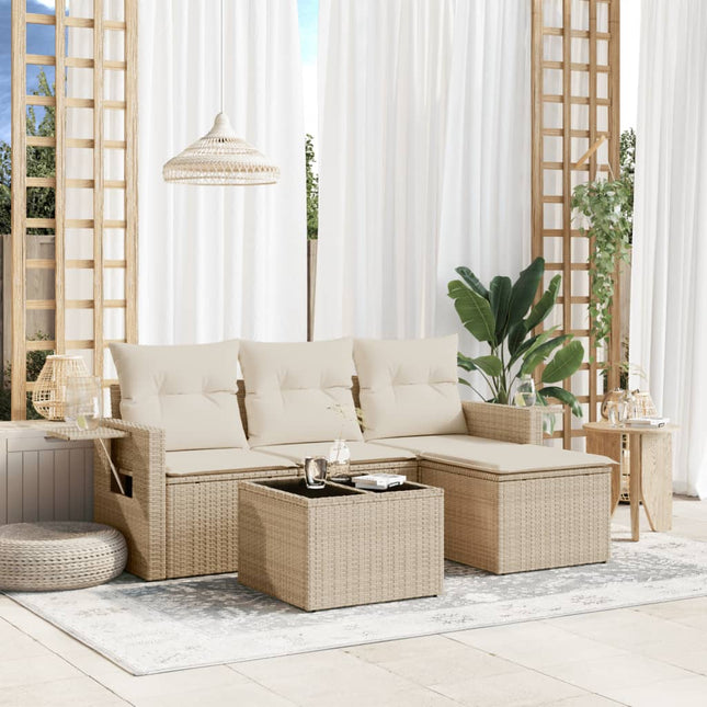 4-Delige Loungeset Met Kussens Poly Rattan Beige