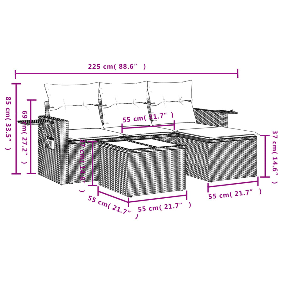 4-Delige Loungeset Met Kussens Poly Rattan Beige
