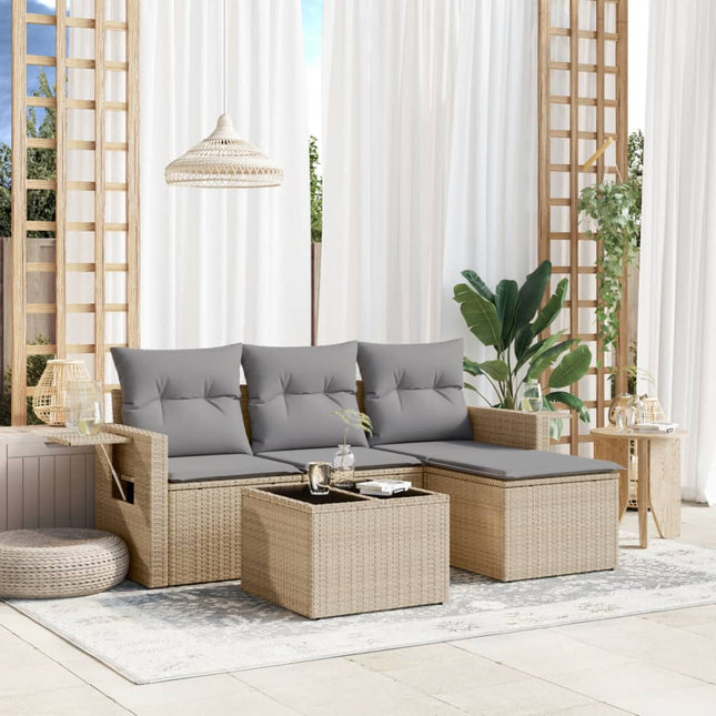 4-Delige Loungeset Met Kussens Poly Rattan Beige