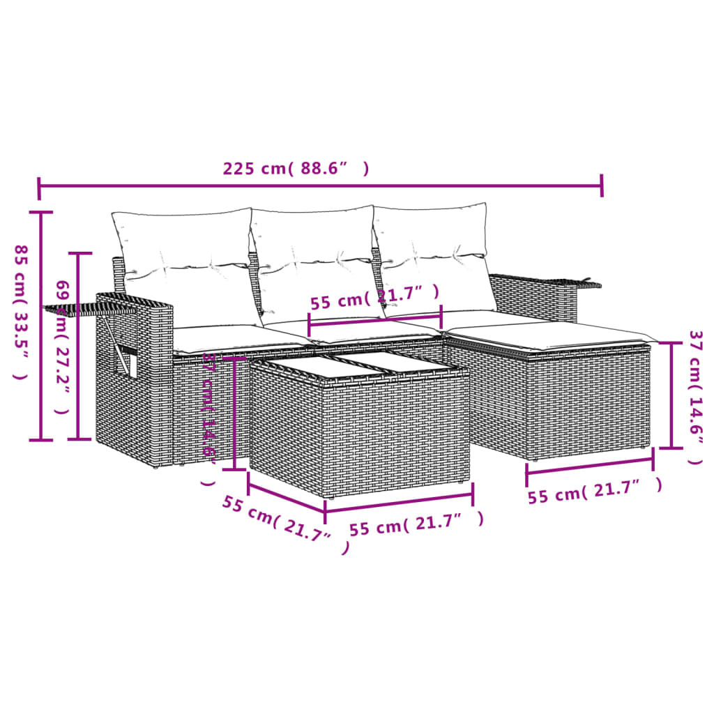 4-Delige Loungeset Met Kussens Poly Rattan Grijs