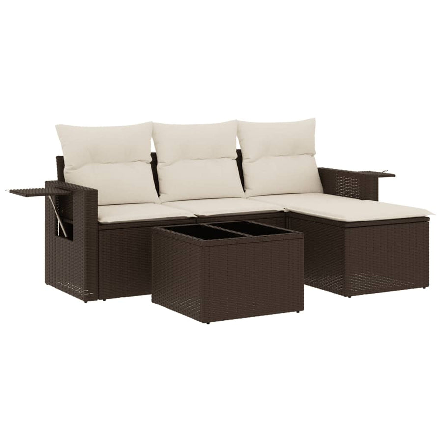 4-delige Loungeset met kussens poly rattan bruin