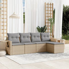 5-piece Loungeset with Cushions Poly Rattan Beige