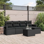 6-piece Lounge Set with cushions poly rattan black