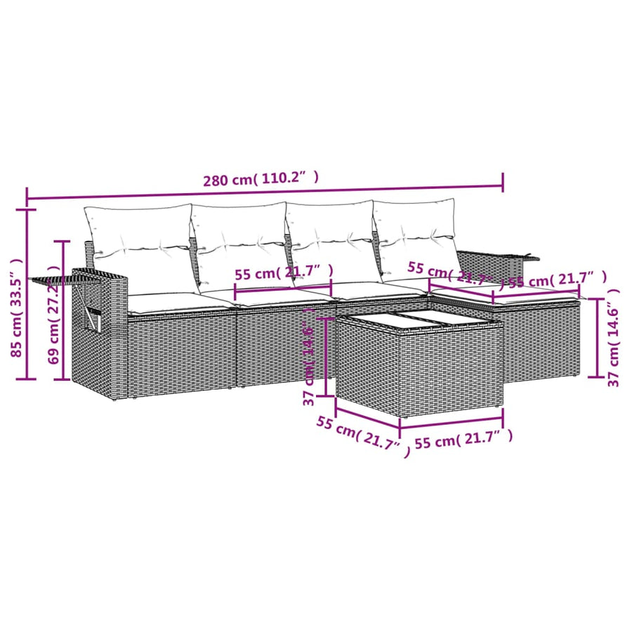 6-Delige Loungeset Met Kussens Poly Rattan Zwart