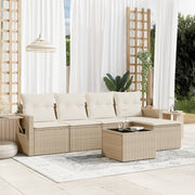 6-piece Lounge Set with cushions poly rattan beige
