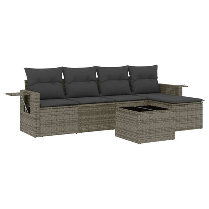 6-Delige Loungeset Met Kussens Poly Rattan Grijs