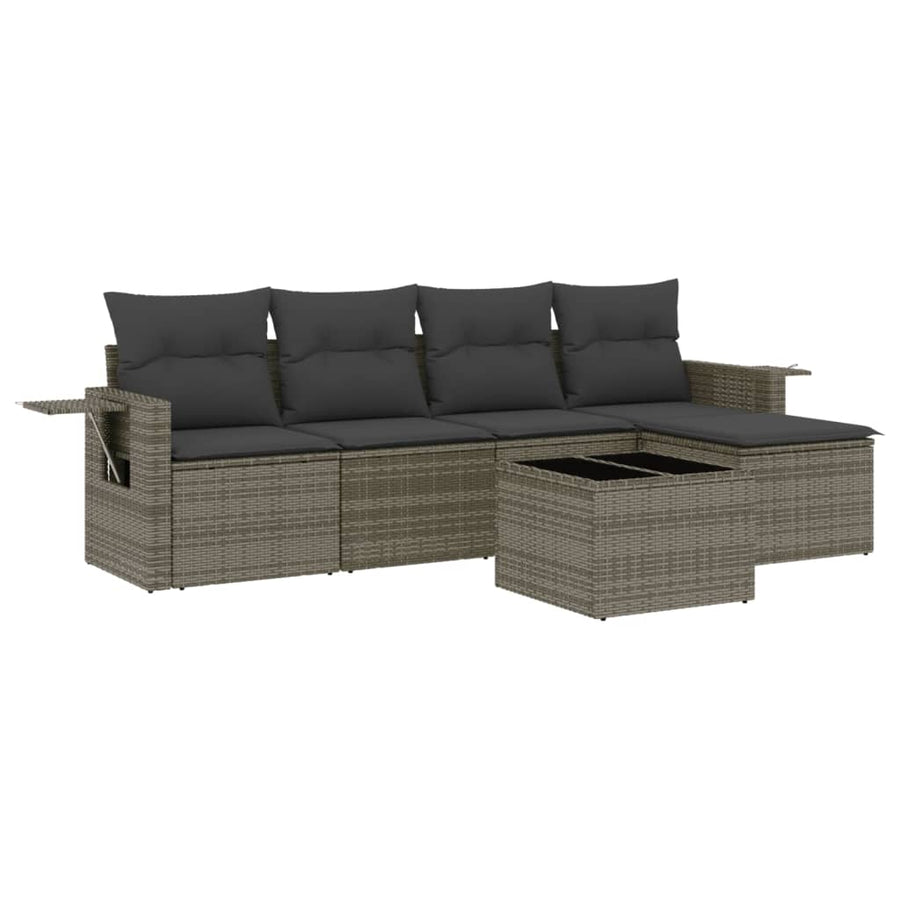 6-Delige Loungeset Met Kussens Poly Rattan Grijs