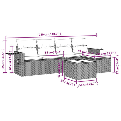 6-delige Loungeset met kussens poly rattan lichtgrijs