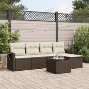 6-piece Lounge Set with Cushions Poly Rattan Brown