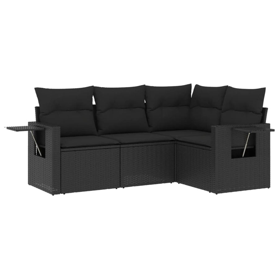 4-Delige Loungeset Met Kussens Poly Rattan Zwart