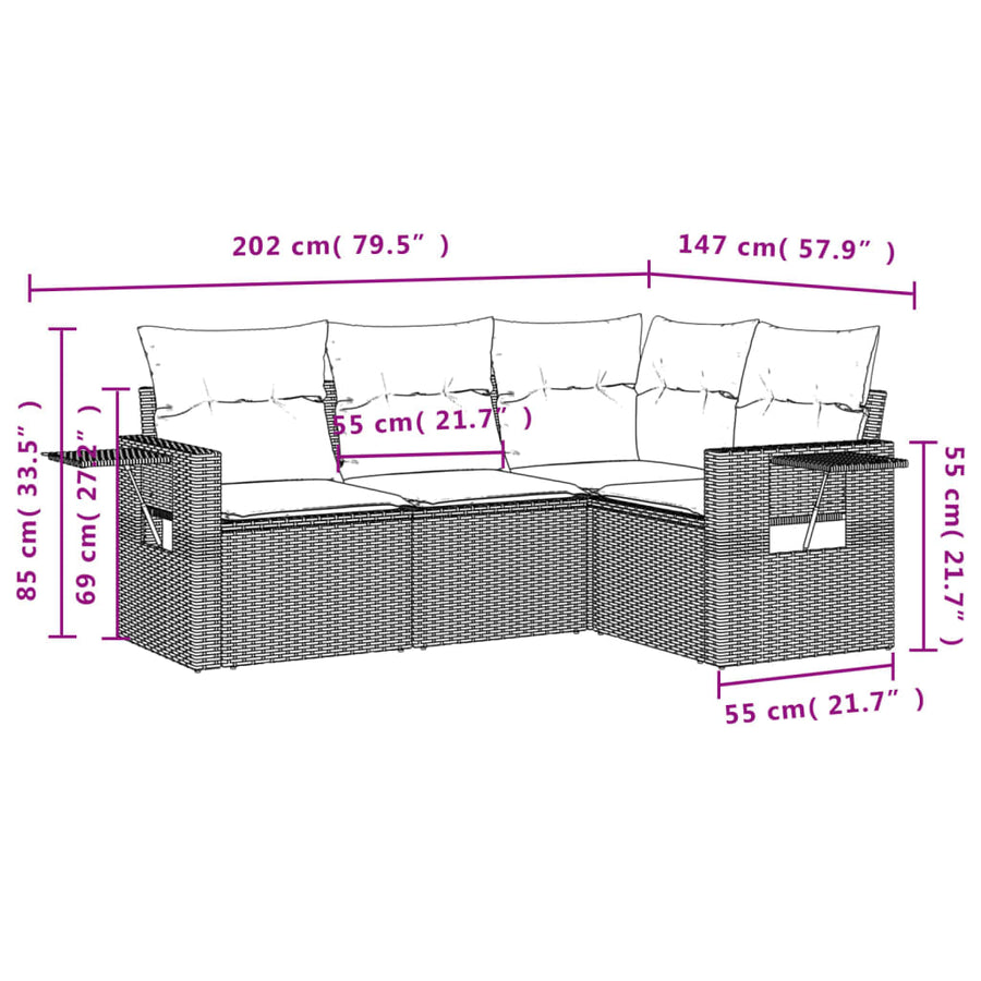 4-Delige Loungeset Met Kussens Poly Rattan Zwart