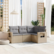 4-piece Lounge Set with Cushions Poly Rattan Beige