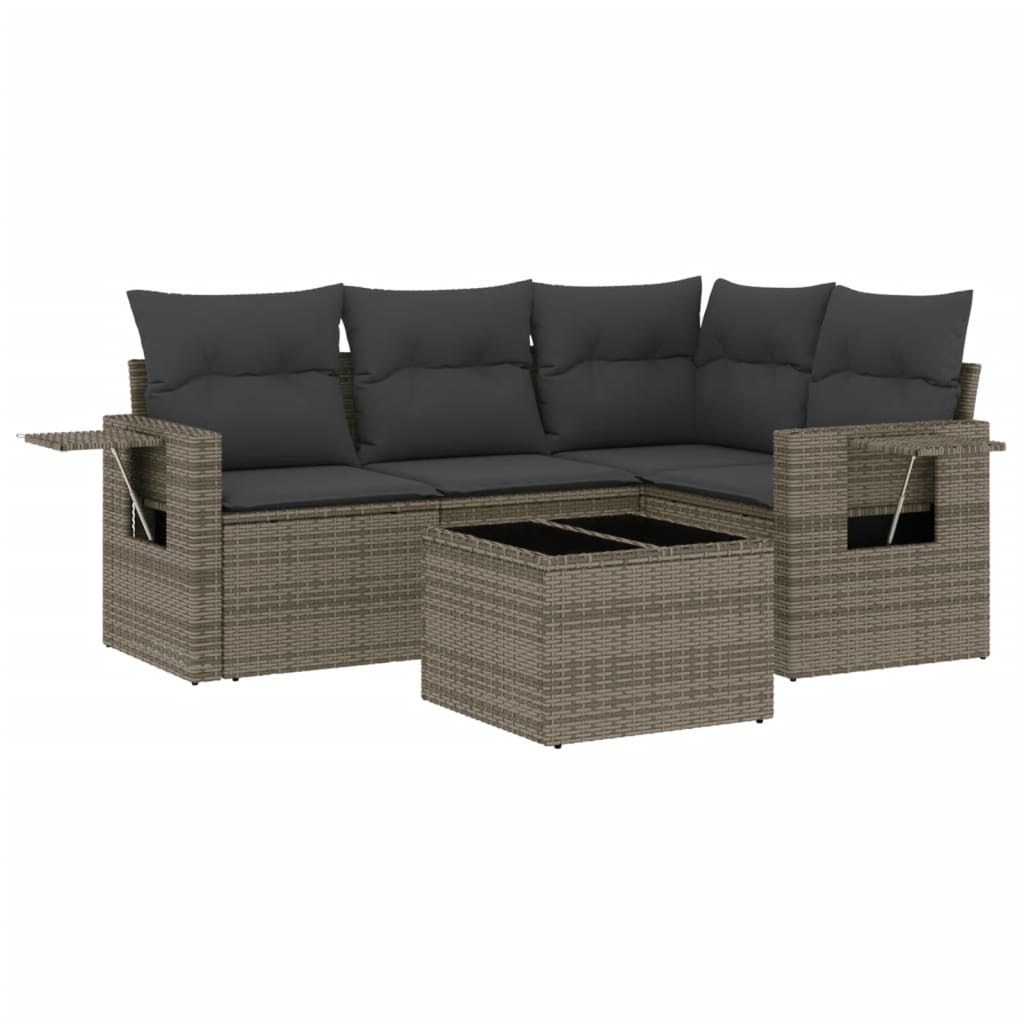 5-Delige Loungeset Met Kussens Poly Rattan Grijs