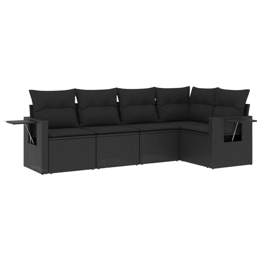 5-Delige Loungeset Met Kussens Poly Rattan Zwart