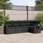 5-piece lounge set with cushions poly rattan black