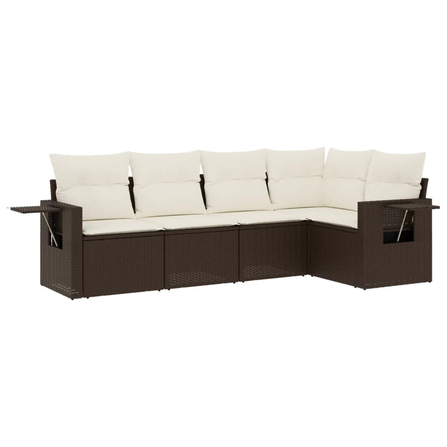 5-Delige Loungeset Met Kussens Poly Rattan Bruin