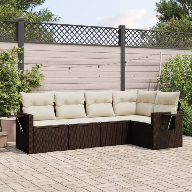 5-Delige Loungeset Met Kussens Poly Rattan Bruin