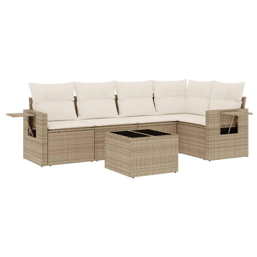 6-Delige Loungeset Met Kussens Poly Rattan Beige