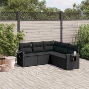 Loungeset poly rattan 5-delig zwart