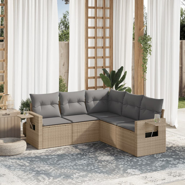 5-Delige Loungeset Met Kussens Poly Rattan Beige