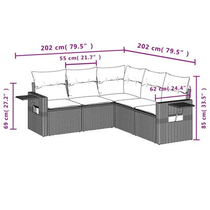 5-Delige Loungeset Met Kussens Poly Rattan Grijs