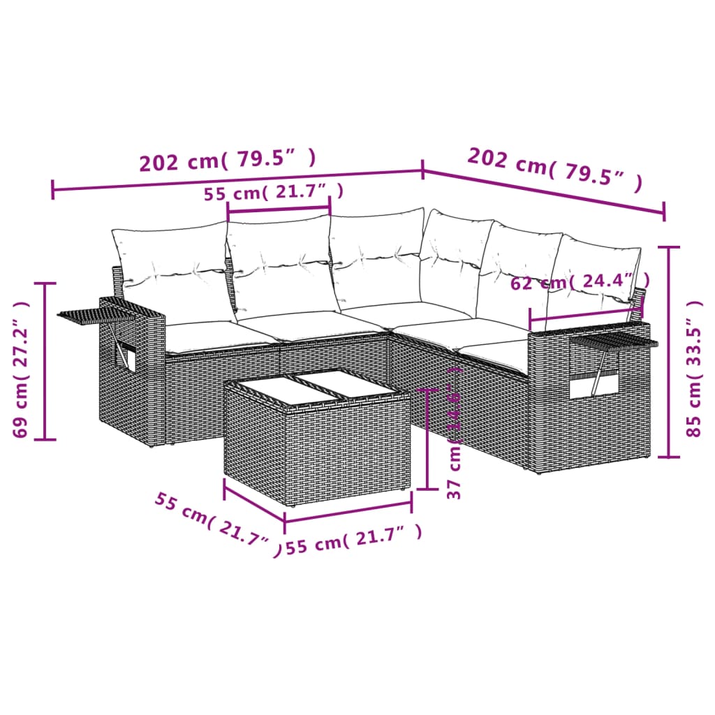 6-Delige Loungeset Met Kussens Poly Rattan Zwart
