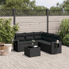 6-piece Lounge Set with cushions poly rattan black