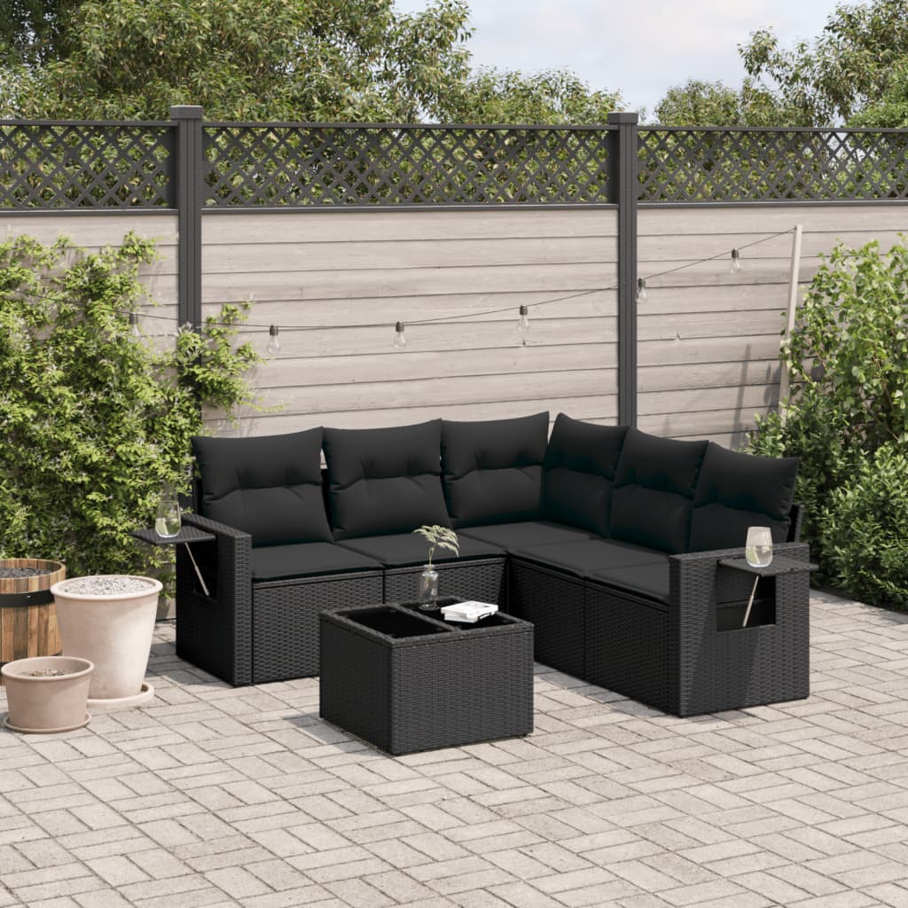 6-Delige Loungeset Met Kussens Poly Rattan Zwart