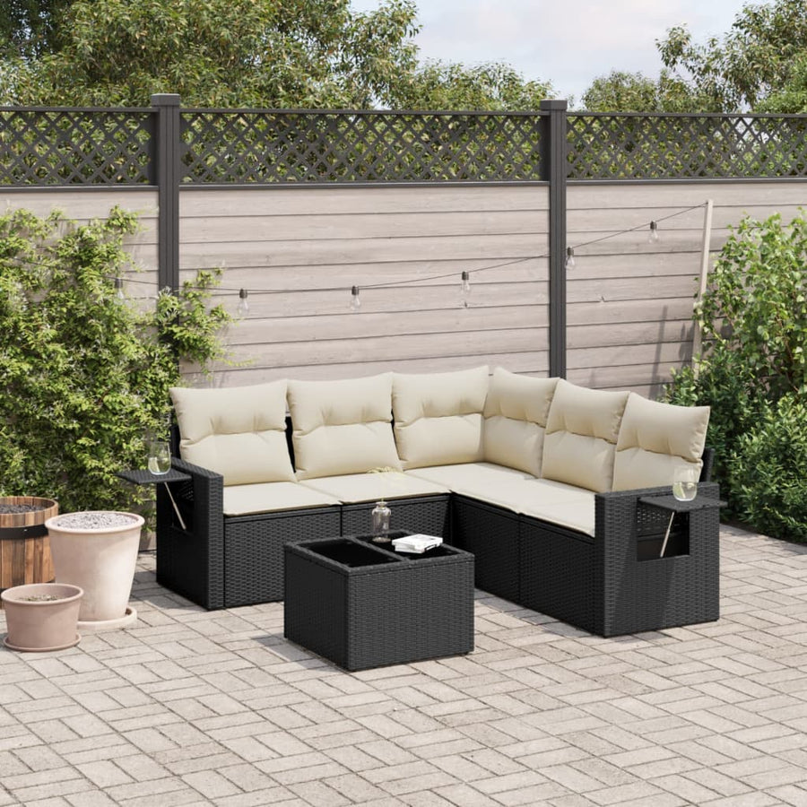 6-Delige Loungeset Met Kussens Poly Rattan Zwart