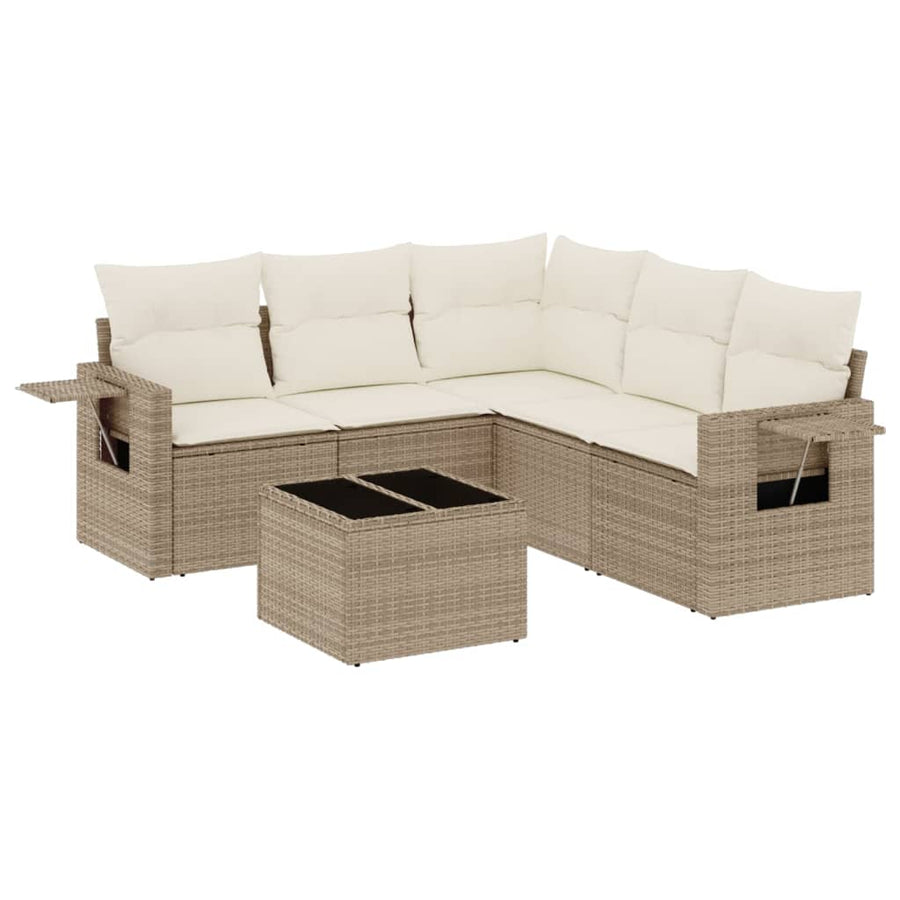 6-Delige Loungeset Met Kussens Poly Rattan Beige