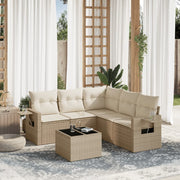 6-piece Lounge Set with cushions poly rattan beige