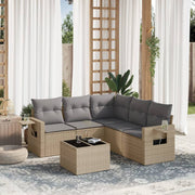 6-piece Lounge Set with cushions poly rattan beige