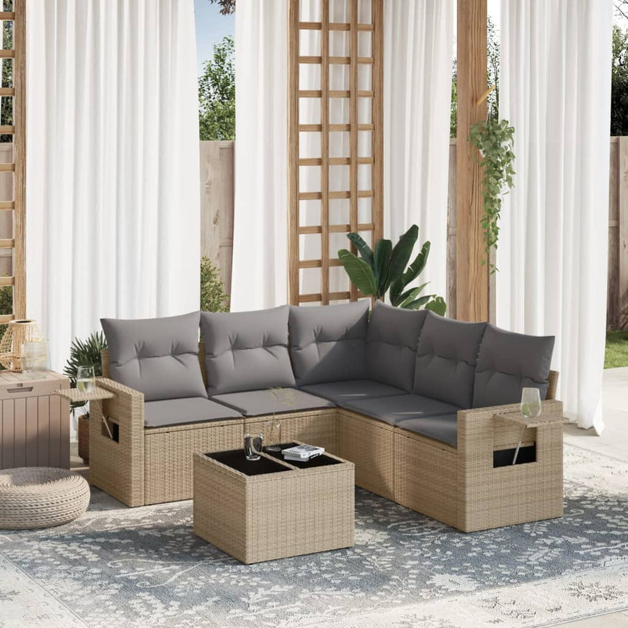 6-Delige Loungeset Met Kussens Poly Rattan Beige