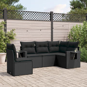 5-piece lounge set with cushions poly rattan black