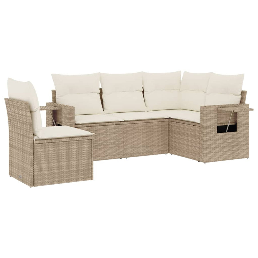 5-Delige Loungeset Met Kussens Poly Rattan Beige